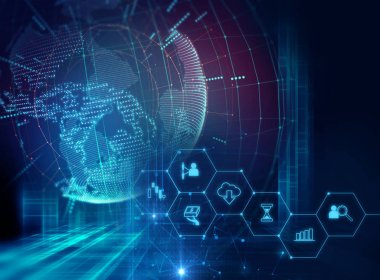 fintech kutsal kişilerin resmi üstünde soyut mali teknolojik altyapı .