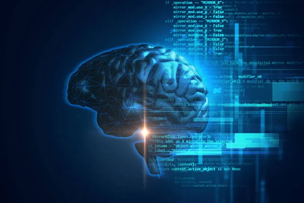 3D representación del cerebro humano en el fondo de la tecnología — Foto de Stock