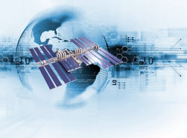 Uydu çanağı soyut teknoloji backgr üzerinde 3D çizimi