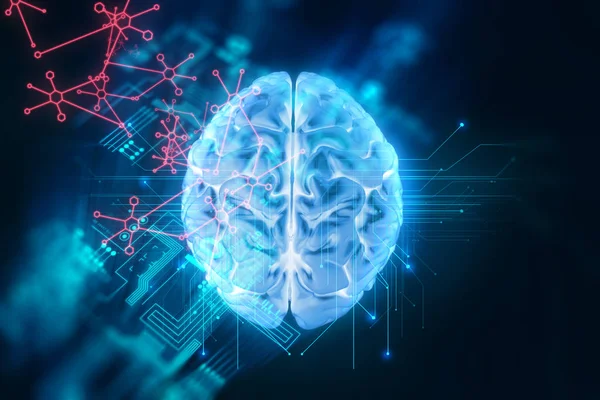 Rendering 3d del cervello umano su sfondo tecnologico — Foto Stock