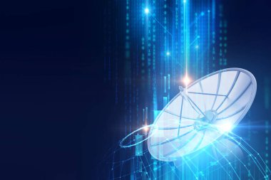 Uydu çanağı soyut teknoloji backgr üzerinde 3D çizimi