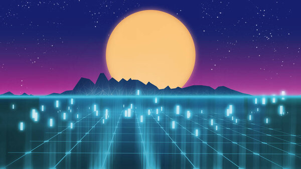 Ретро-футуристическая иллюстрация в стиле 3D 1980-х годов
.