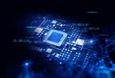 fütüristik mavi devre kartı 3D render 