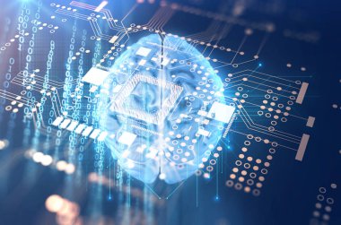 teknolojik altyapı insan beynine 3D render 