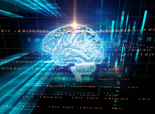 3D-rendering van menselijke hersenen op technische achtergrond — Stockfoto