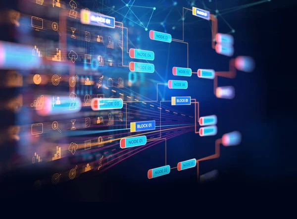 Concepto de red de cadena de bloques sobre fondo tecnológico — Foto de Stock