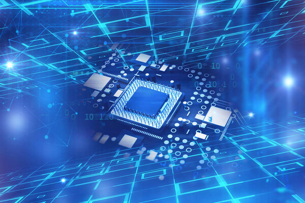 3D рендеринг футуристической голубой платы
 