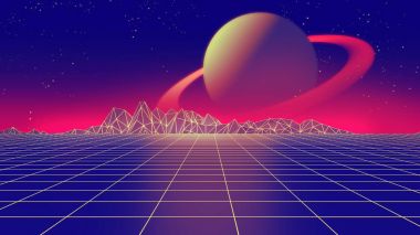 Retro futuristik arka plan 1980'lerin tarzı 3d çizim.