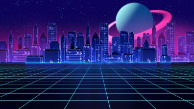 Retro futuristik arka plan 1980'lerin tarzı 3d çizim.