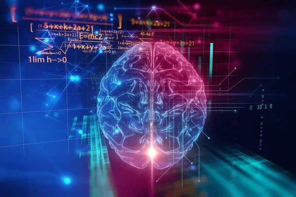 3D рендеринг человеческого мозга на технологическом фоне — стоковое фото
