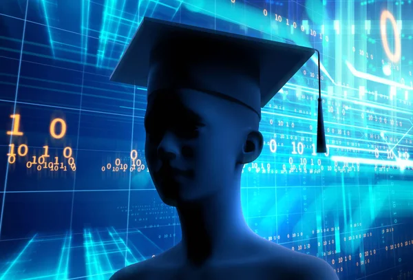 3D render sanal insan silueti teknoloji adam üzerinde