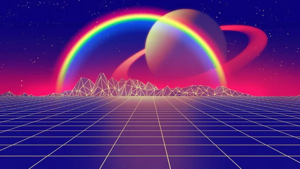 Ilustracja 3d styl retro tło futurystyczny 1980 roku. — Zdjęcie stockowe