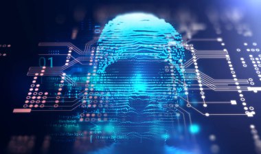 fütüristik mavi devre kartı 3D render 