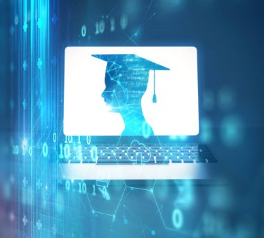 3D render sanal insan silueti dizüstü bilgisayar ekranında