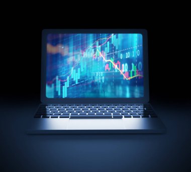 Teknik mali grafik üzerinde dizüstü ekran 3d çizim