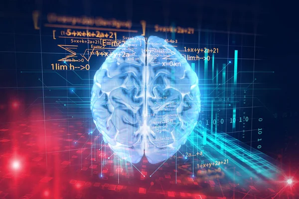 3d rendering of human  brain on programming language background — Stock Photo, Image