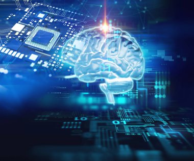 teknolojik altyapı insan beynine 3D render 