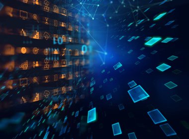 iş ve kutsal kişilerin resmi üstünde mavi teknoloji arka plan öğrenme