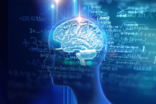 3D-rendering van menselijke hersenen op technische achtergrond — Stockfoto