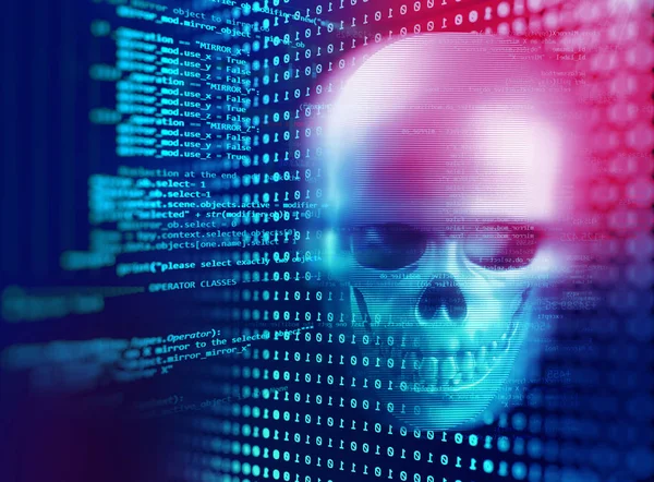 3d rendering of skull on technology background — Stock Photo, Image