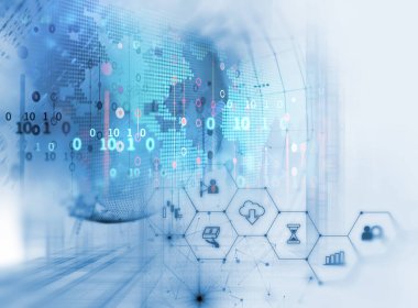 fintech kutsal kişilerin resmi üstünde soyut mali teknolojik altyapı .