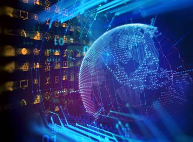 iş ve kutsal kişilerin resmi üstünde mavi teknoloji arka plan öğrenme