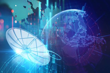 Uydu çanağı soyut teknoloji backgr üzerinde 3D çizimi