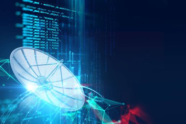 Uydu çanağı soyut teknoloji backgr üzerinde 3D çizimi