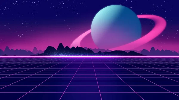 Retro futuristic background 1980s style 3d illustration. — Stock Photo, Image