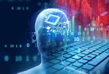 laptop klavye üzerinde teknoloji mali grafik arka planı.