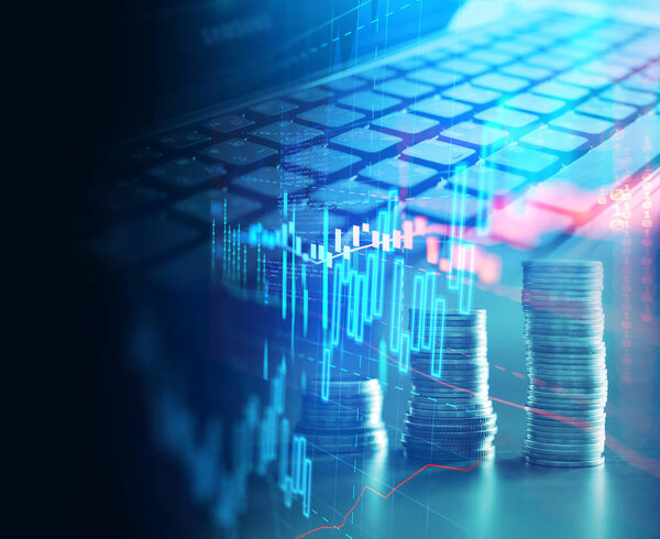 клавиатура ноутбука на фоне технологического финансового графа
.