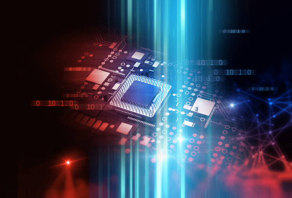 3D рендеринг футуристической голубой платы
 