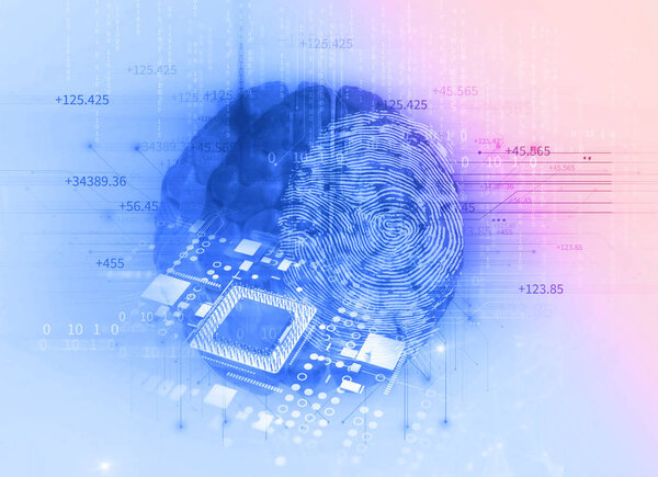 Сканирование отпечатков пальцев на 3D-иллюстрации мозга
