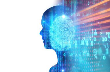 soyut teknoloji 3d illustrati üzerinde sanal insan silüeti