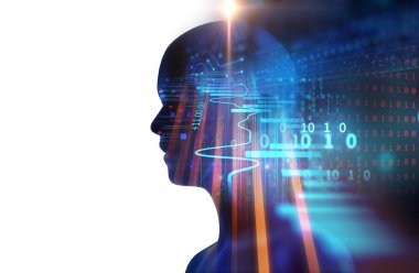 Çift pozlama görüntü mali grafik ve sanal insan 3dill