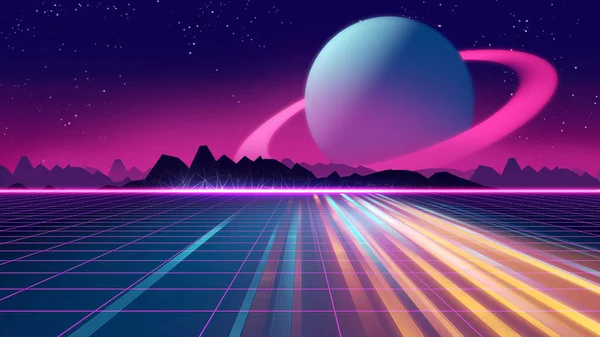 Retro futuristischer Hintergrund im Stil der 1980er Jahre 3D-Illustration. — Stockfoto