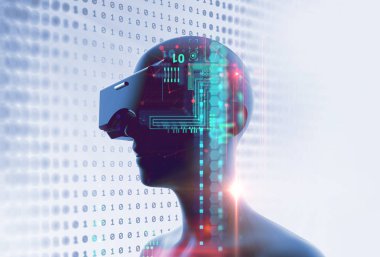 fütüristik techno kulaklıktaki Vr sanal insanda 3D işleme