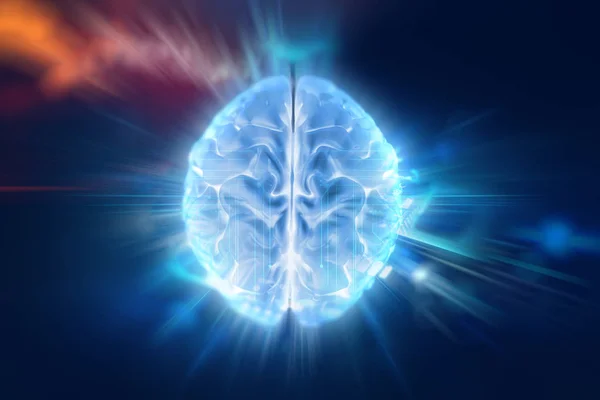 3D иллюстрация человеческого мозга на технологическом фоне . — стоковое фото