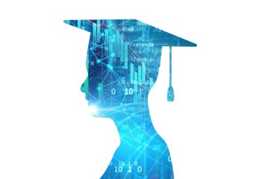 3D render sanal insan silueti teknoloji adam üzerinde