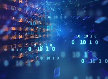 iş ve kutsal kişilerin resmi üstünde mavi teknoloji arka plan öğrenme