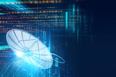 Uydu çanağı soyut teknoloji backgr üzerinde 3D çizimi