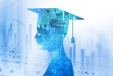 3D render sanal insan silueti teknoloji adam üzerinde