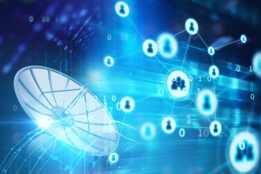 Uydu çanağı soyut teknoloji backgr üzerinde 3D çizimi