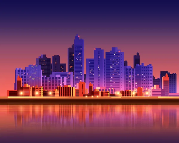 Φουτουριστικό ουρανοξύστης πόλη επίπεδη γραφικό ύφος εικονογράφησης. — Φωτογραφία Αρχείου