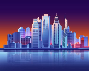 Hong Kong gökdelen şehir düz grafik illüstrasyon stil.