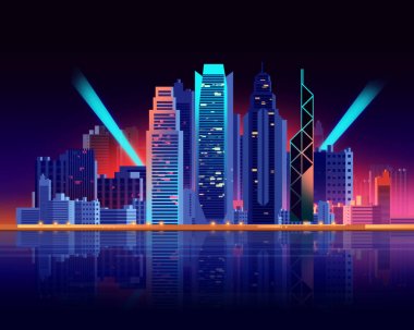 Hong Kong gökdelen şehir düz grafik illüstrasyon stil.