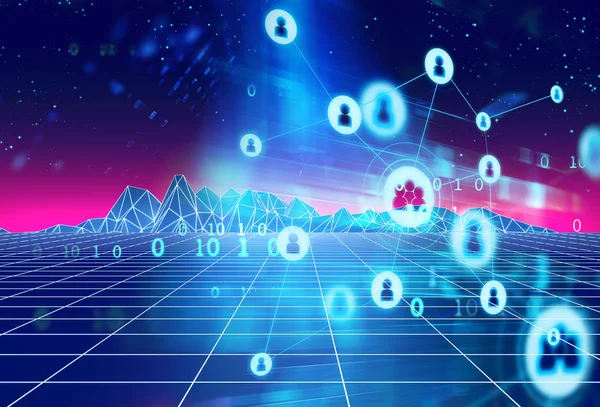 abstract illustration background with user icon and connecting dots and lines .Business and global connection