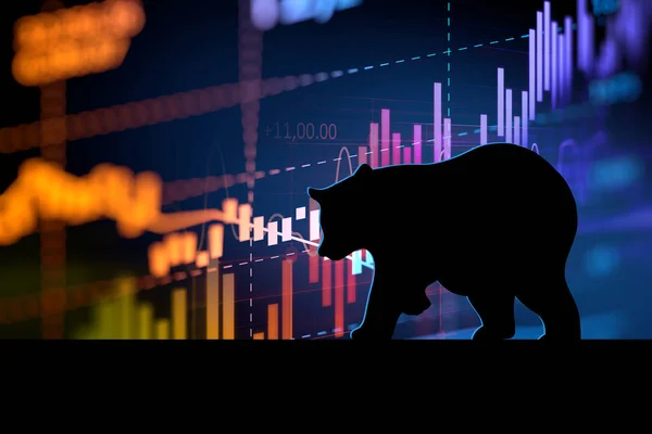 Silhouette form of bear on technical financial graph — Stock Photo, Image