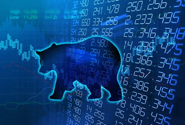 Silhouette form of bear on technical financial graph — Stock Photo, Image