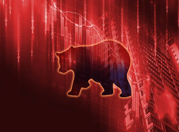 Silhouette Form des Bären auf technischer Finanzgrafik — Stockfoto